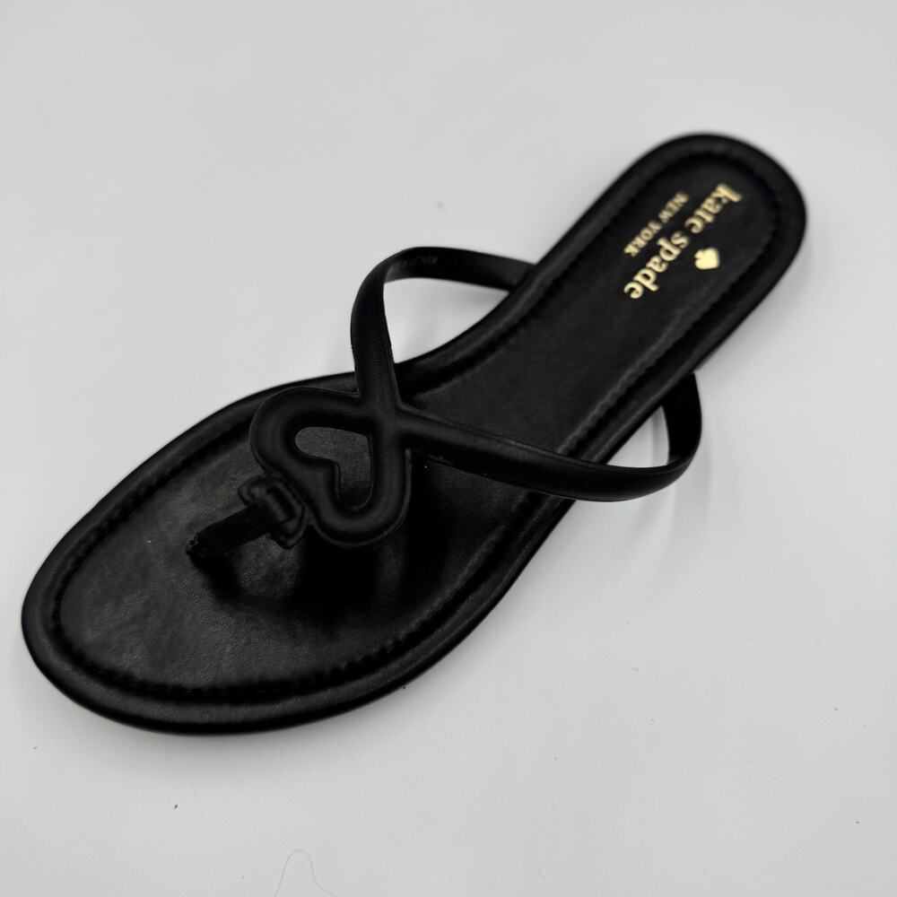 Kate Spade Pamela Black Napa Leather Heart Thong Sandal Flat Slide 9 39.5 Resort - Picture 12 of 13